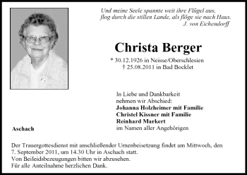 Anzeige von Christa Berger von MGO