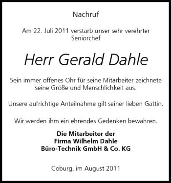 Anzeige von Gerald Dahle von MGO