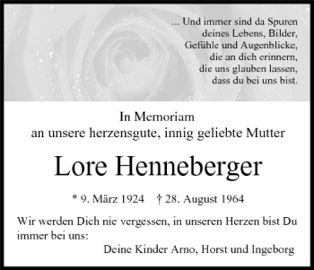 Anzeige von Lore Henneberger von MGO