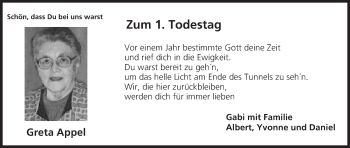 Anzeige von Greta Appel von MGO