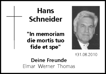 Anzeige von Hans Schneider von MGO