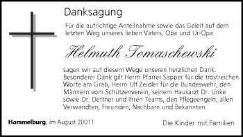 Anzeige von Helmuth Tomaschewski von MGO