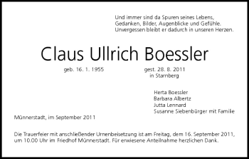 Anzeige von Claus Ullrich Boessler von MGO