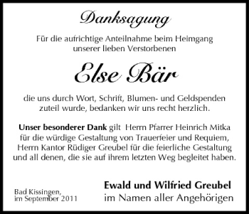 Anzeige von Else Bär von MGO