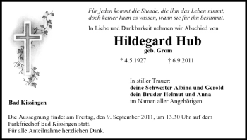 Anzeige von Hildegard Hub von MGO