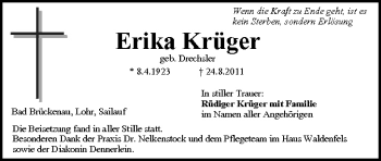 Anzeige von Erika Krüger von MGO