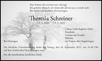 Anzeige von Theresia Schreiner von MGO