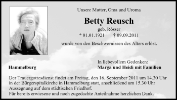 Anzeige von Betty Reusch von MGO