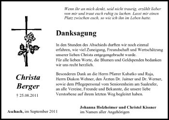 Anzeige von Christa Berger von MGO