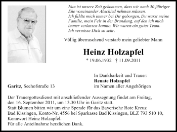 Anzeige von Heinz Holzapfel von MGO