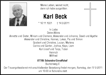 Anzeige von Karl Beck von MGO