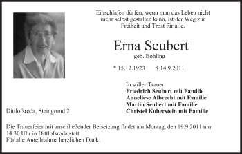 Anzeige von Erna Seubert von MGO