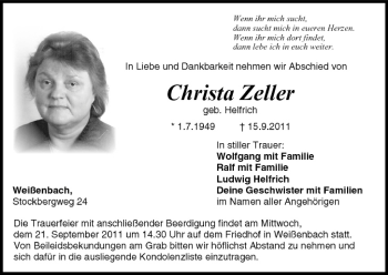 Anzeige von Christa Zeller von MGO