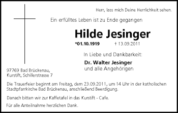 Anzeige von Hilde Jesinger von MGO