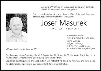 Anzeige von Josef Masurek von MGO