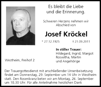 Anzeige von Josef Kröckel von MGO