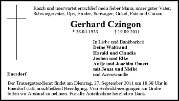 Anzeige von Gerhard Czingon von MGO