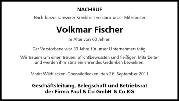 Anzeige von Volkmar Fischer von MGO