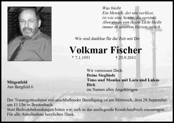 Anzeige von Volkmar Fischer von MGO