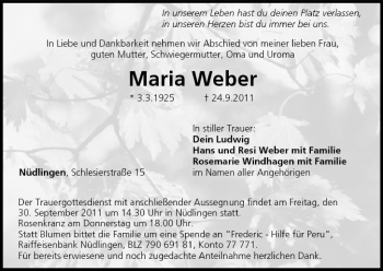 Anzeige von Maria Weber von MGO