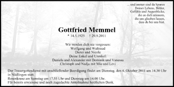 Anzeige von Gottfried Memmel von MGO