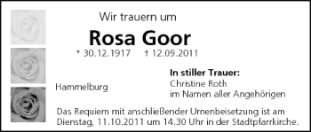 Anzeige von Rosa Goor von MGO