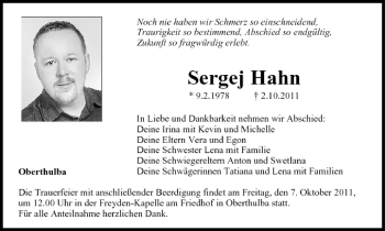 Anzeige von Sergej Hahn von MGO