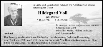 Anzeige von Hildegard Voll von MGO
