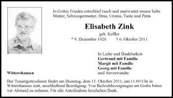 Anzeige von Elisabeth Zink von MGO