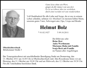 Anzeige von Helmut Bolz von MGO