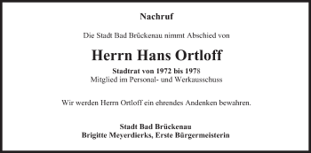 Anzeige von Hans Ortloff von MGO