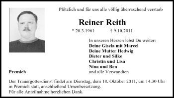 Anzeige von Reiner Reith von MGO
