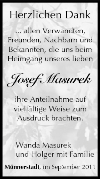 Anzeige von Josef Masurek von MGO