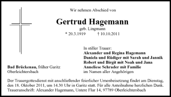 Anzeige von Gertrud Hagemann von MGO