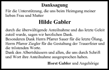 Anzeige von Hilde Gabler von MGO