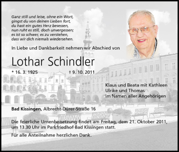 Anzeige von Lothar Schindler von MGO