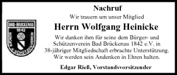 Anzeige von Wolfgang Heinicke von MGO