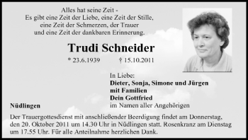 Anzeige von Trudi Schneider von MGO
