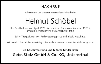 Anzeige von Helmut Schöbel von MGO