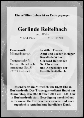 Anzeige von Gerlinde Reitelbach von MGO