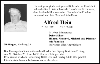 Anzeige von Alfred Hein von MGO