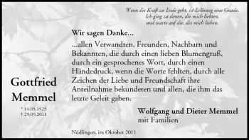 Anzeige von Gottfried Memmel von MGO