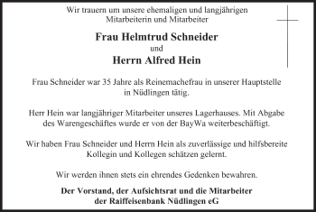 Anzeige von Helmtrud,Alfred Schneider,Hein von MGO