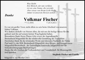 Anzeige von Volkmar Fischer von MGO