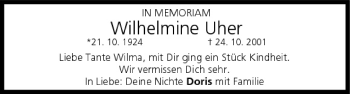 Anzeige von Wilhelmine Uher von MGO