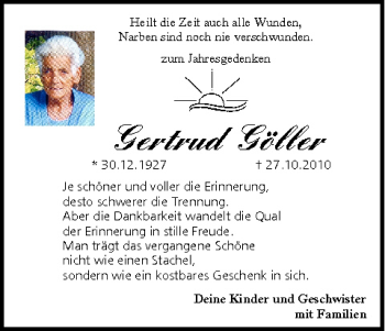 Anzeige von Gertrud Göller von MGO