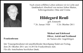 Anzeige von Hildegard Reuß von MGO