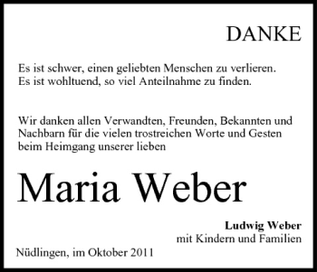 Anzeige von Maria Weber von MGO