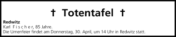 Anzeige von Totentafel vom 29.04.2015 von MGO