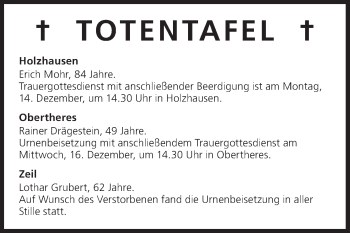 Anzeige von Totentafel vom 14.12.2015 von MGO